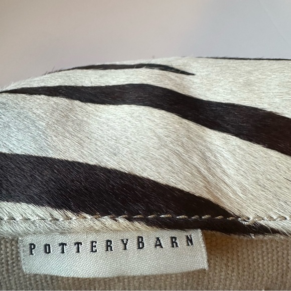 Pottery Barn Zebra Hair On Hide Decorative Pillow Brown & Ivory 11” x 11” - Picture 2 of 4